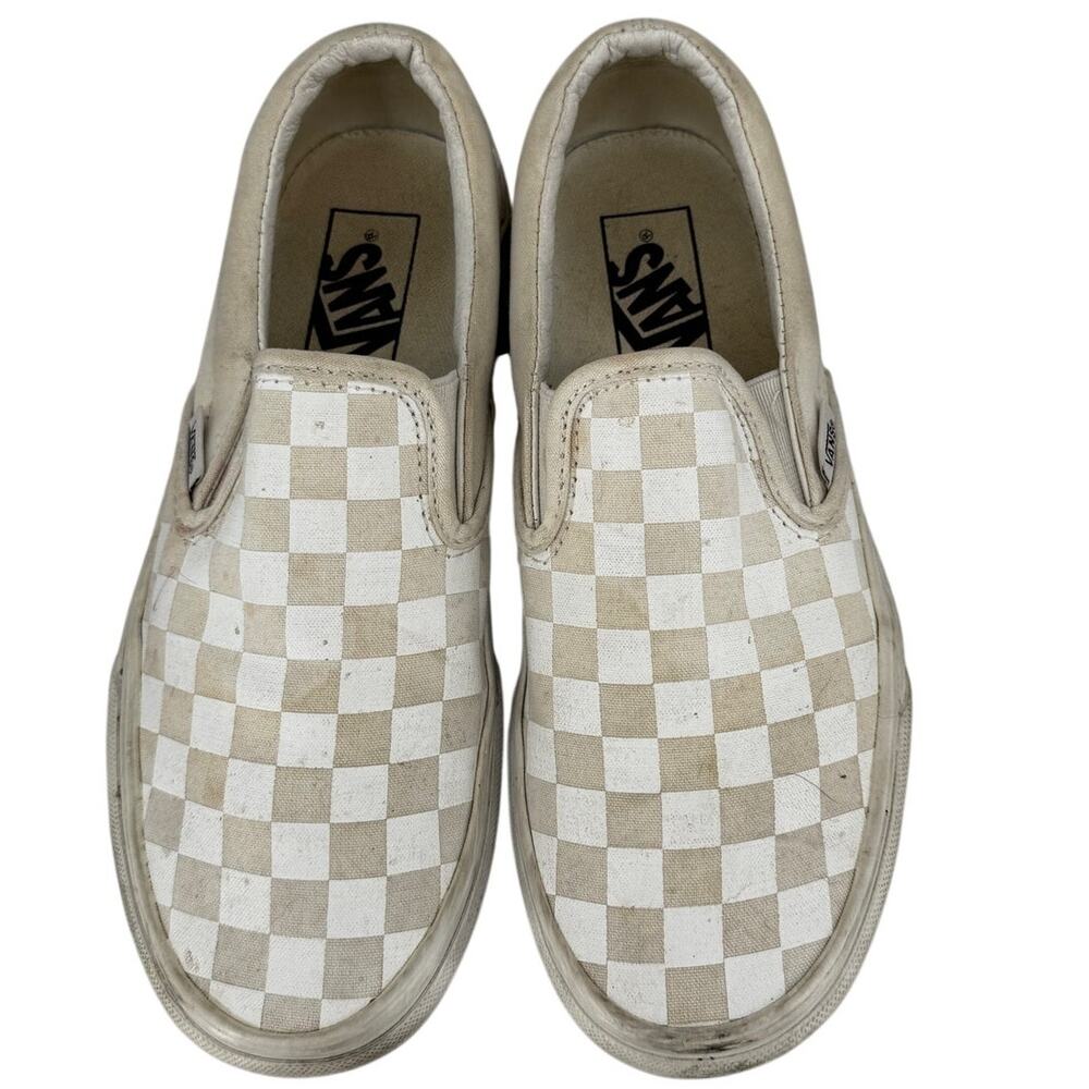 Vans Classic Slip-On Checkerboard White Cream Canvas Shoes Womens 5.5 Mens 4